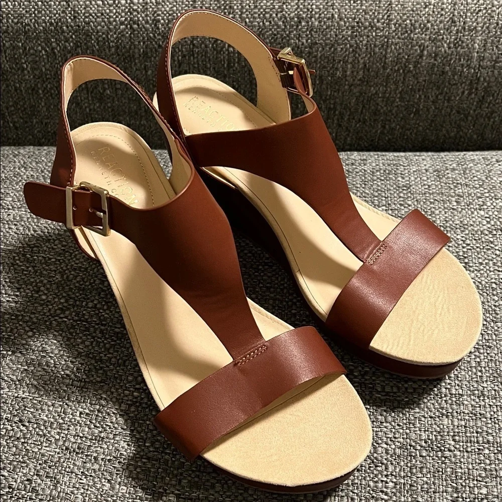 Kenneth Cole Reaction Women's Cami Platform Wedge Sandals Brown Size 10 NEW